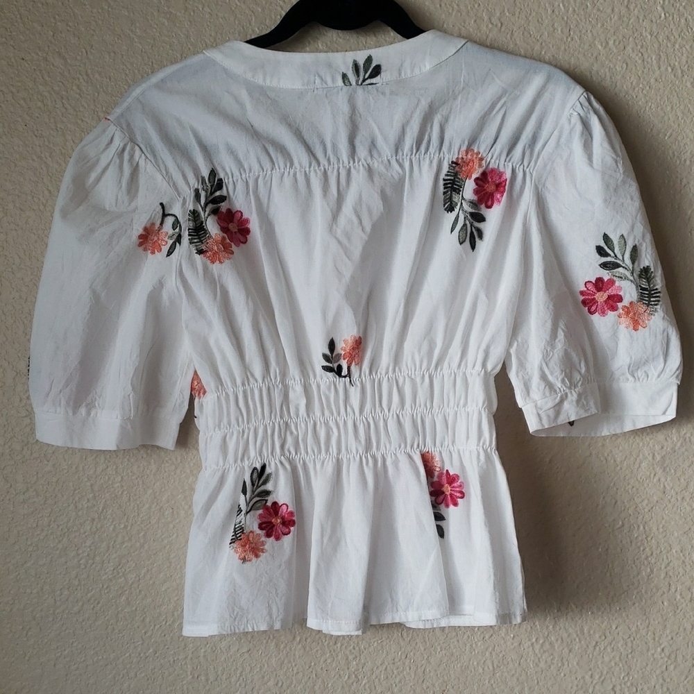 Hippie Nomad, White Blouse with Floral Embroidery Zise M - Picture 4 of 4